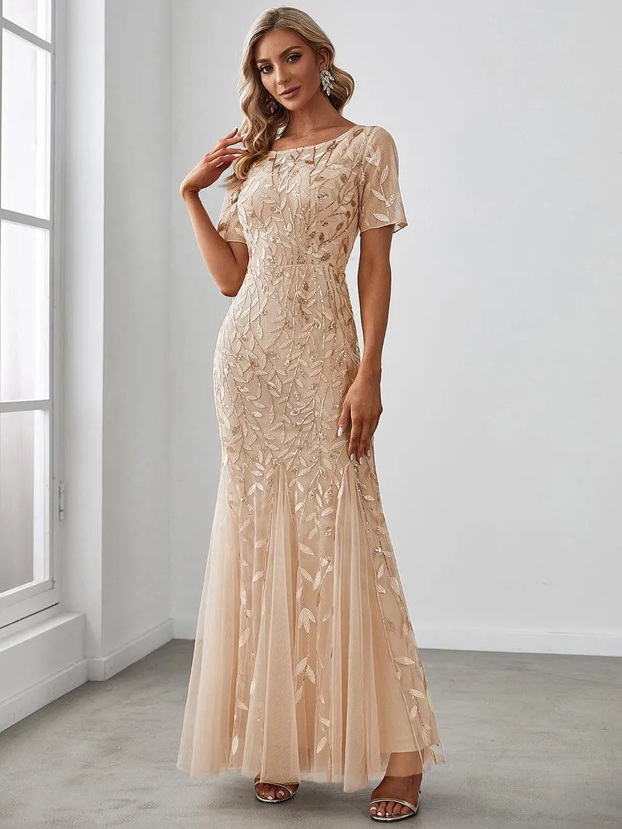 Taille personnalisée robes Longues Sirène en Tulle à Imprimé Floral et Paillettes