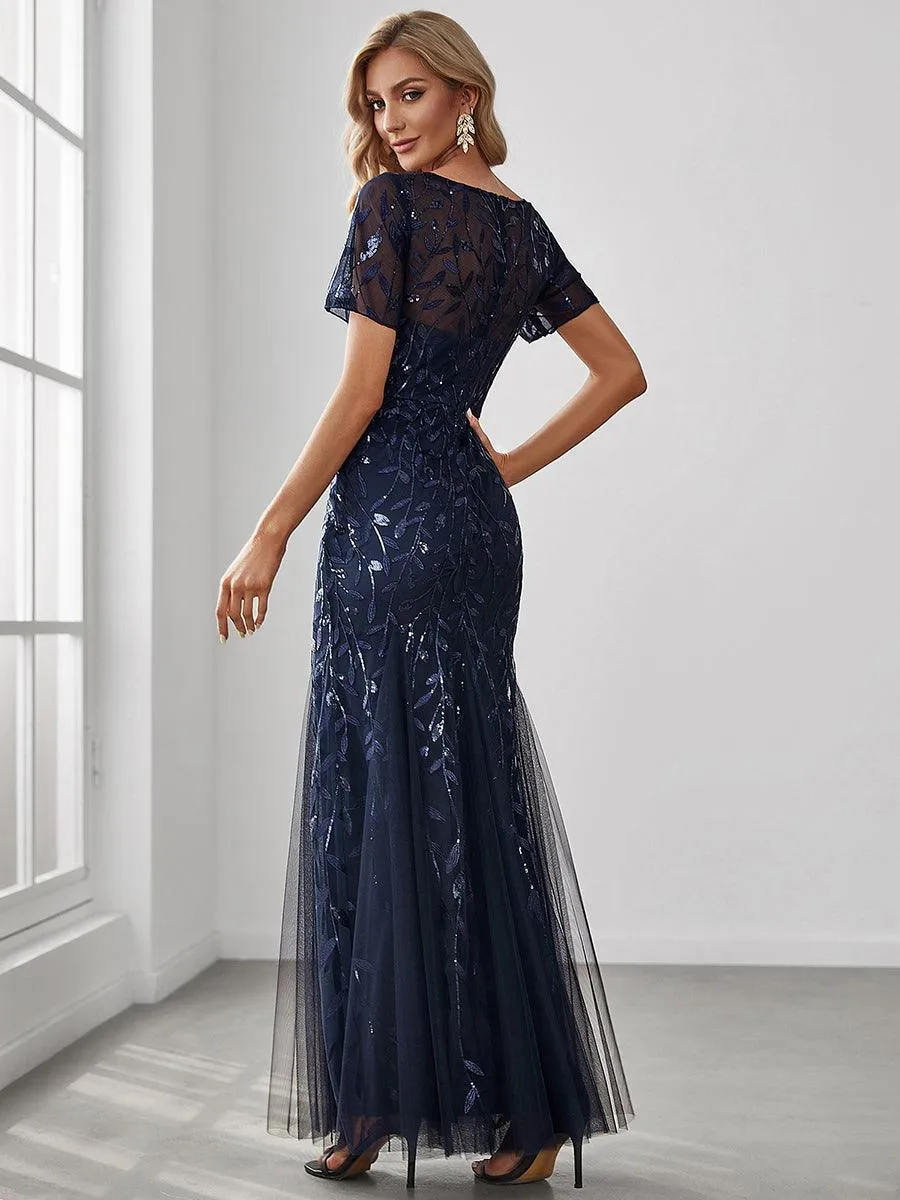 Taille personnalisée robes Longues Sirène en Tulle à Imprimé Floral et Paillettes