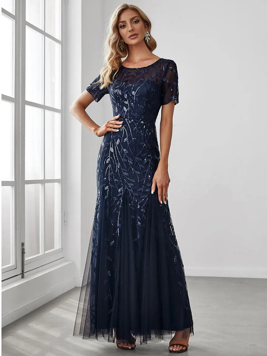 Taille personnalisée robes Longues Sirène en Tulle à Imprimé Floral et Paillettes