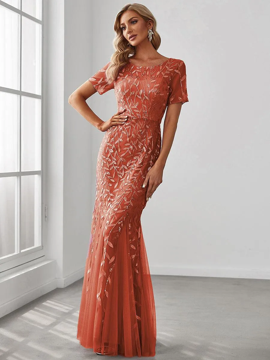Taille personnalisée robes Longues Sirène en Tulle à Imprimé Floral et Paillettes