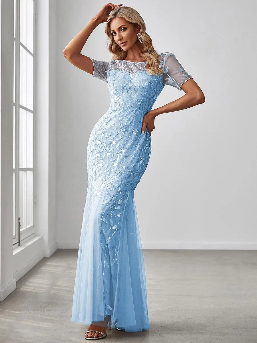 Taille personnalisée robes Longues Sirène en Tulle à Imprimé Floral et Paillettes
