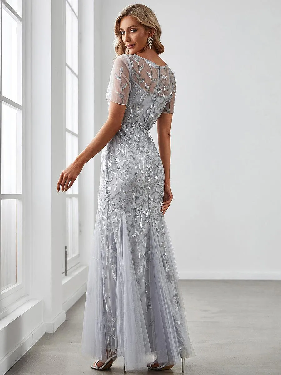Taille personnalisée robes Longues Sirène en Tulle à Imprimé Floral et Paillettes