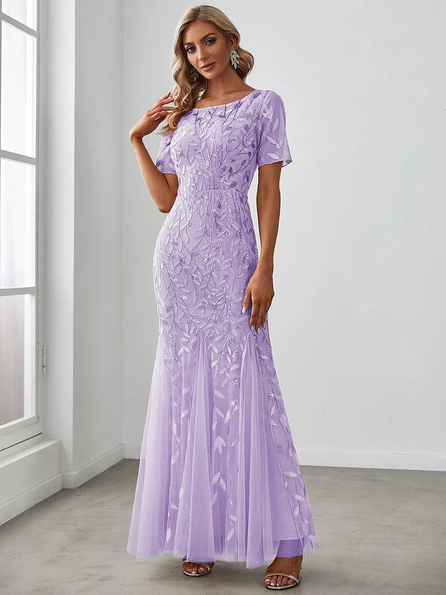Taille personnalisée robes Longues Sirène en Tulle à Imprimé Floral et Paillettes