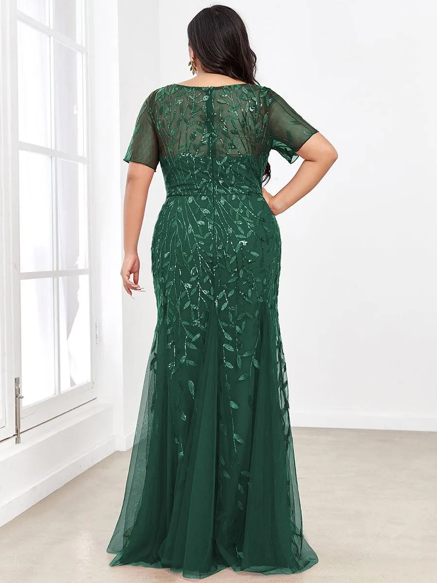 Taille personnalisée robes Longues Sirène en Tulle à Imprimé Floral et Paillettes