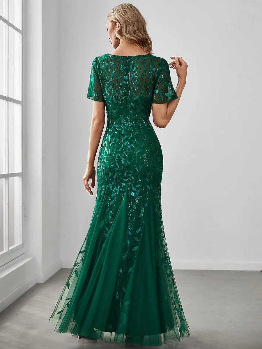 Taille personnalisée robes Longues Sirène en Tulle à Imprimé Floral et Paillettes