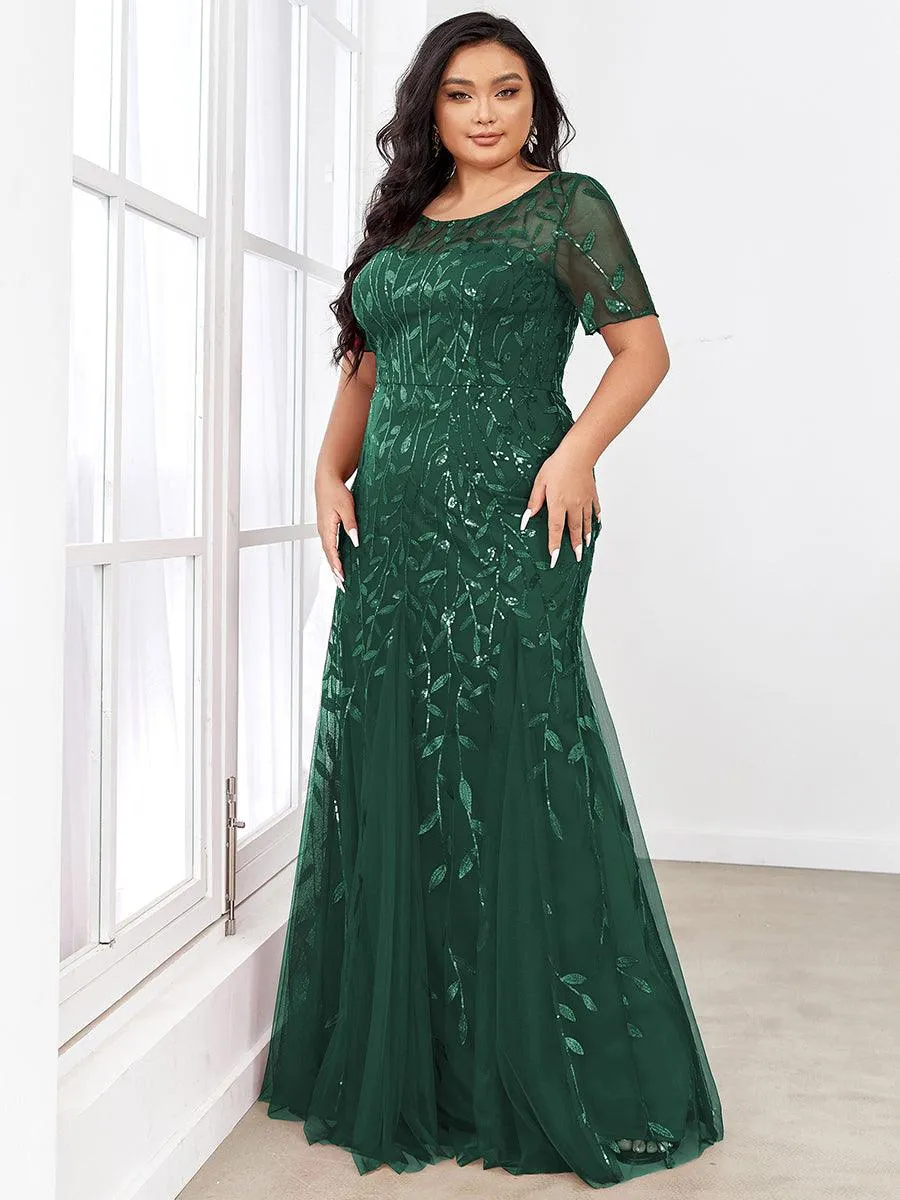 Taille personnalisée robes Longues Sirène en Tulle à Imprimé Floral et Paillettes