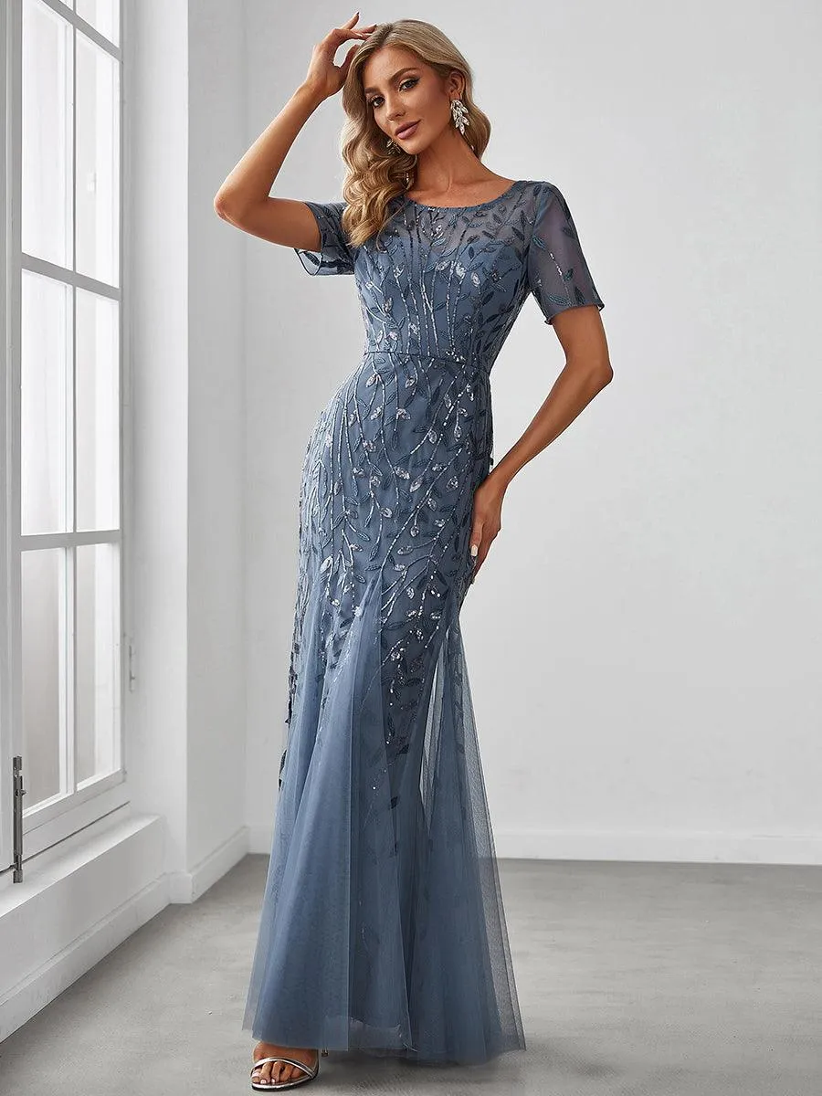 Taille personnalisée robes Longues Sirène en Tulle à Imprimé Floral et Paillettes
