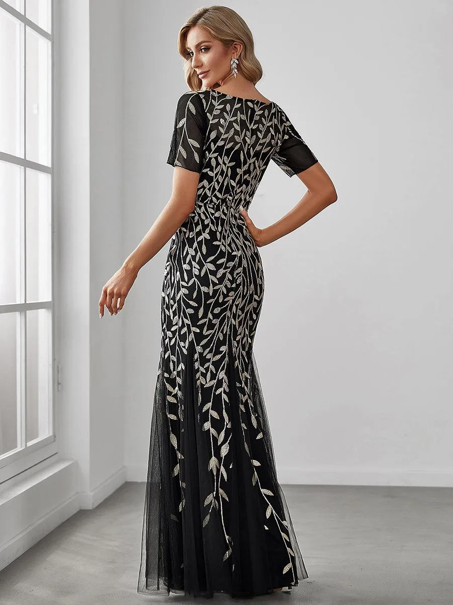 Taille personnalisée robes Longues Sirène en Tulle à Imprimé Floral et Paillettes