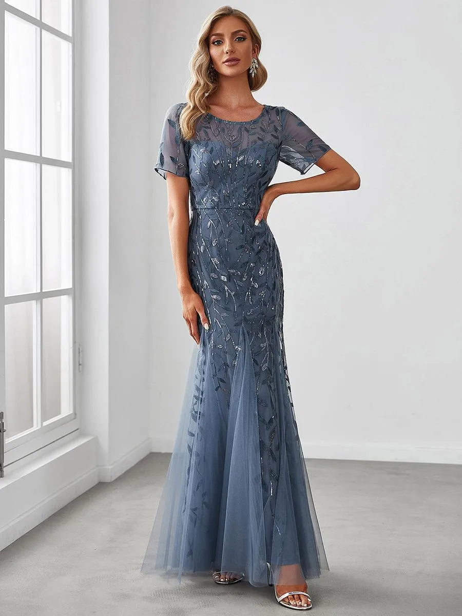 Taille personnalisée robes Longues Sirène en Tulle à Imprimé Floral et Paillettes