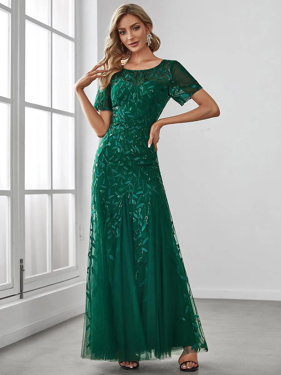 Taille personnalisée robes Longues Sirène en Tulle à Imprimé Floral et Paillettes