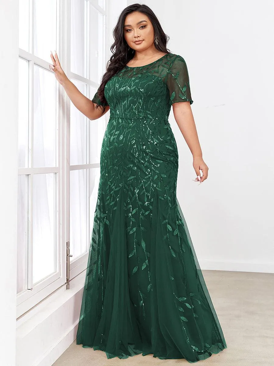 Taille personnalisée robes Longues Sirène en Tulle à Imprimé Floral et Paillettes