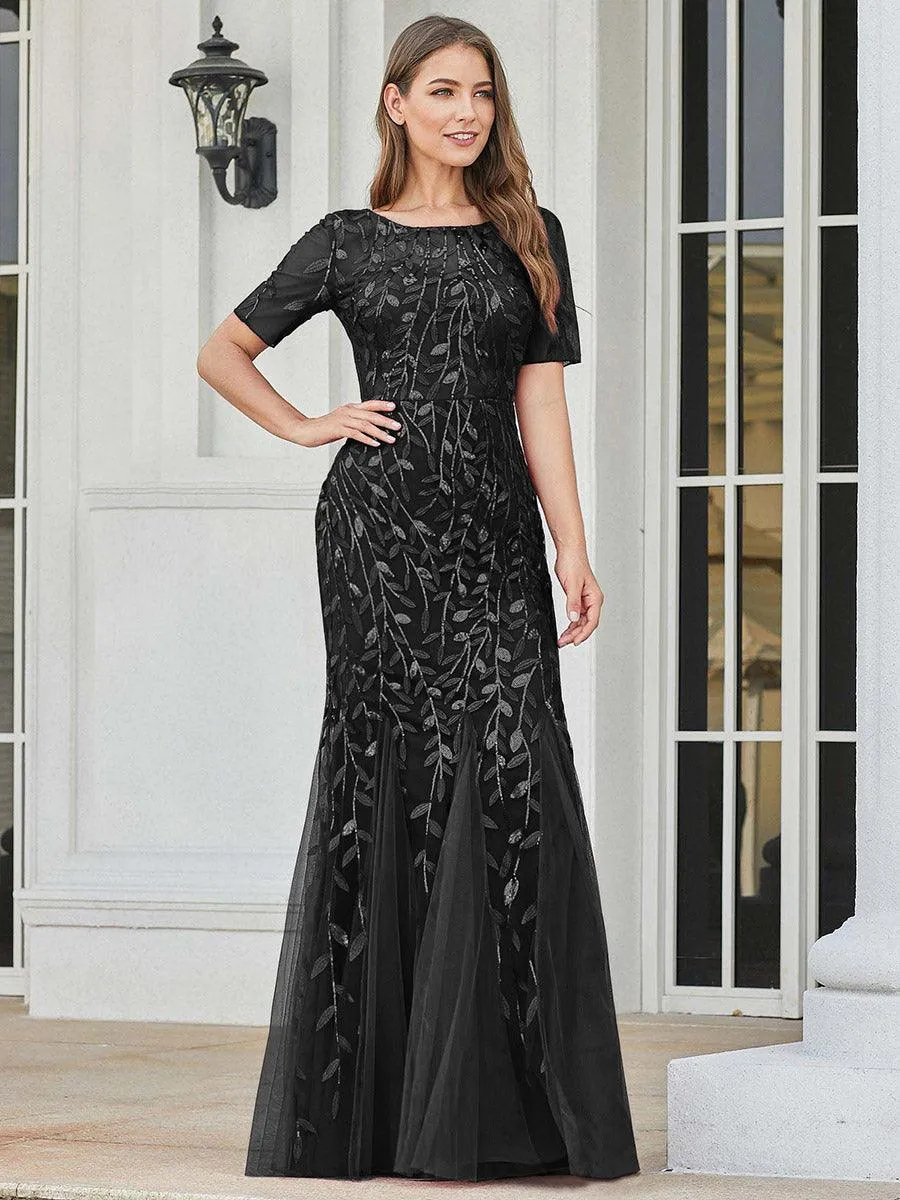 Taille personnalisée robes Longues Sirène en Tulle à Imprimé Floral et Paillettes