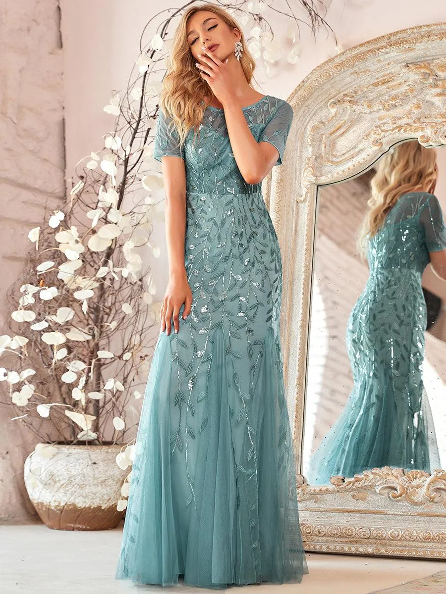 Taille personnalisée robes Longues Sirène en Tulle à Imprimé Floral et Paillettes