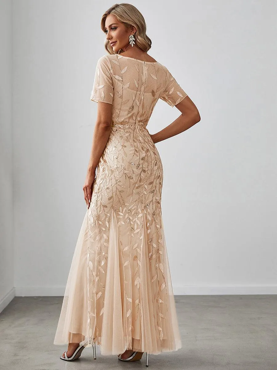Taille personnalisée robes Longues Sirène en Tulle à Imprimé Floral et Paillettes