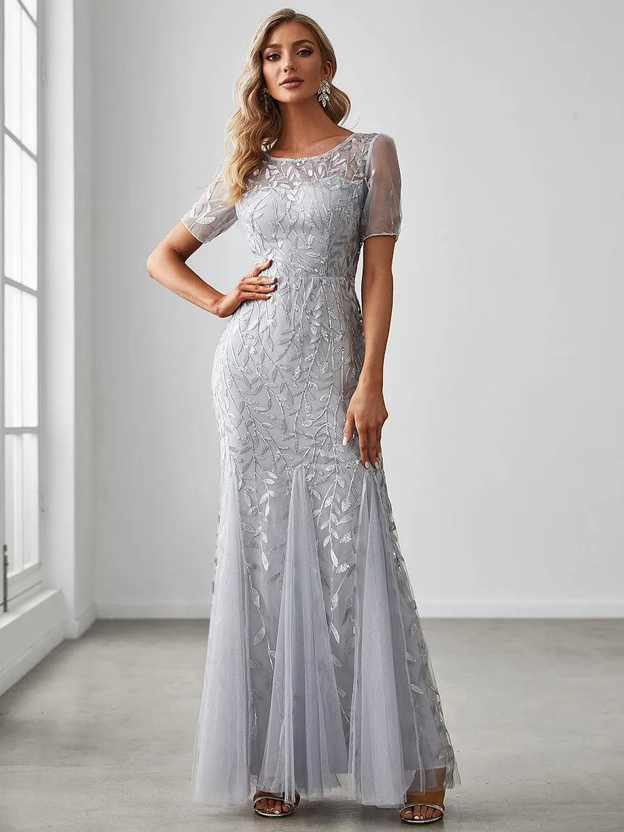 Taille personnalisée robes Longues Sirène en Tulle à Imprimé Floral et Paillettes
