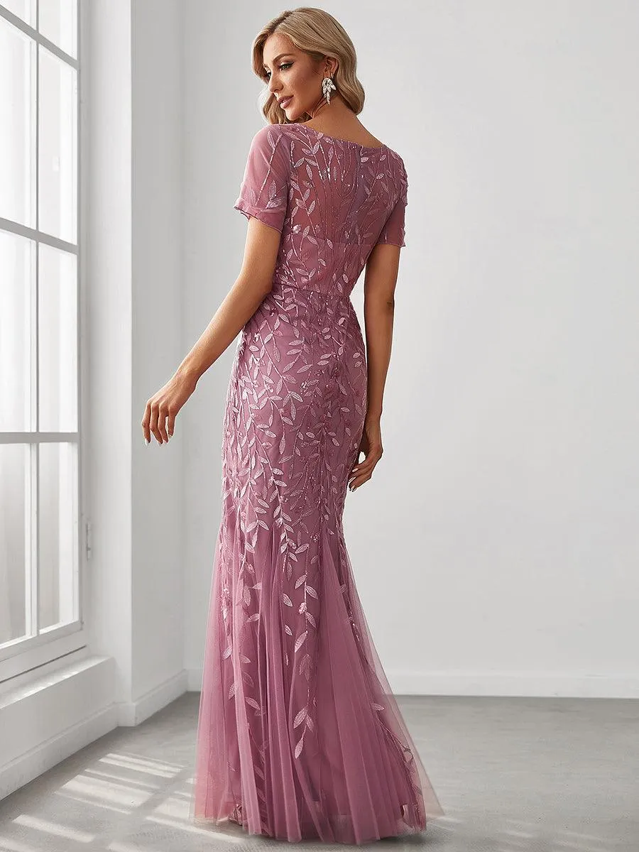 Taille personnalisée robes Longues Sirène en Tulle à Imprimé Floral et Paillettes
