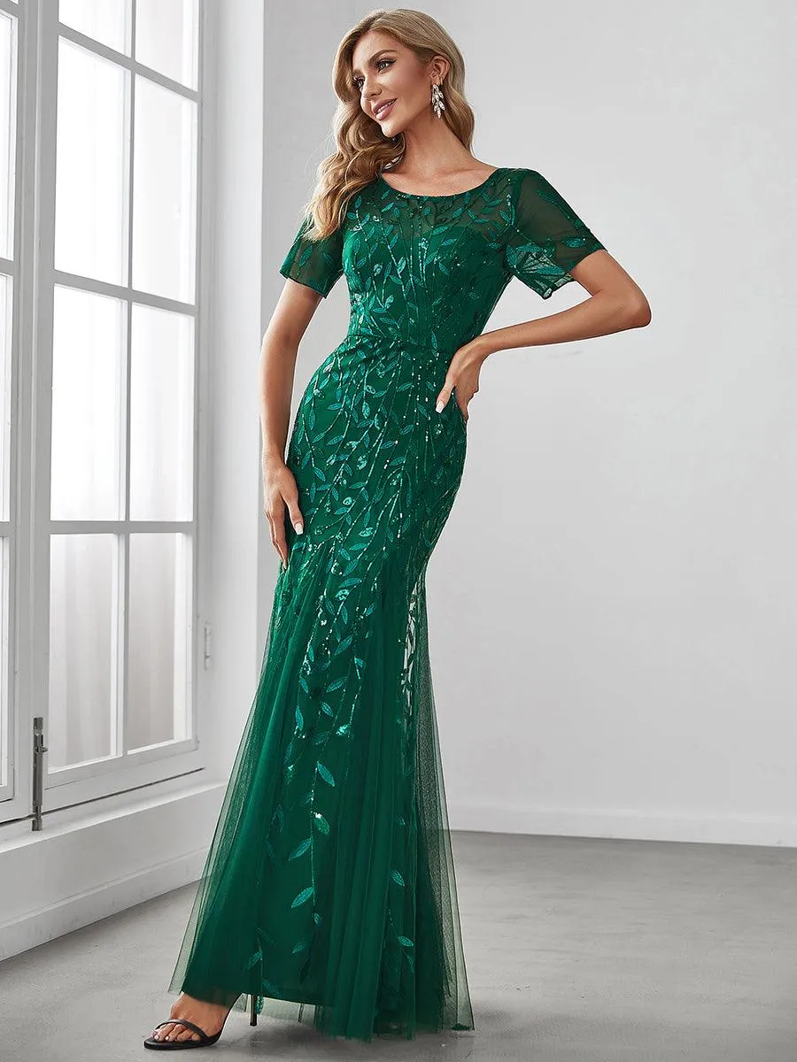 Taille personnalisée robes Longues Sirène en Tulle à Imprimé Floral et Paillettes