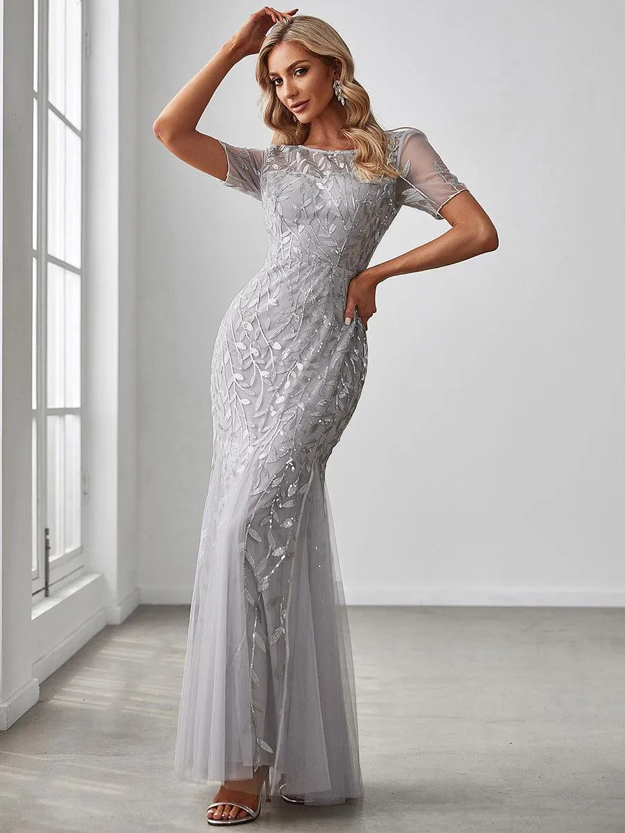 Taille personnalisée robes Longues Sirène en Tulle à Imprimé Floral et Paillettes
