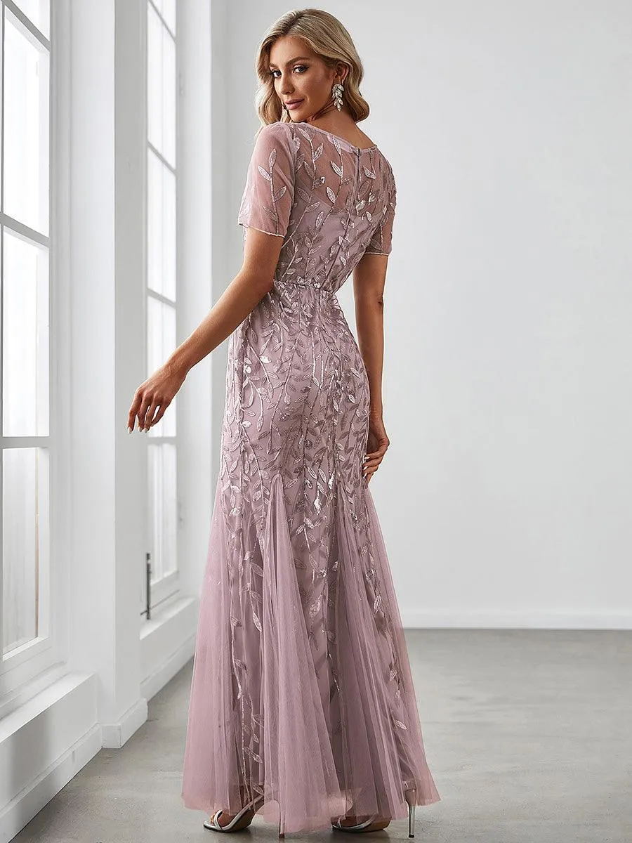 Taille personnalisée robes Longues Sirène en Tulle à Imprimé Floral et Paillettes