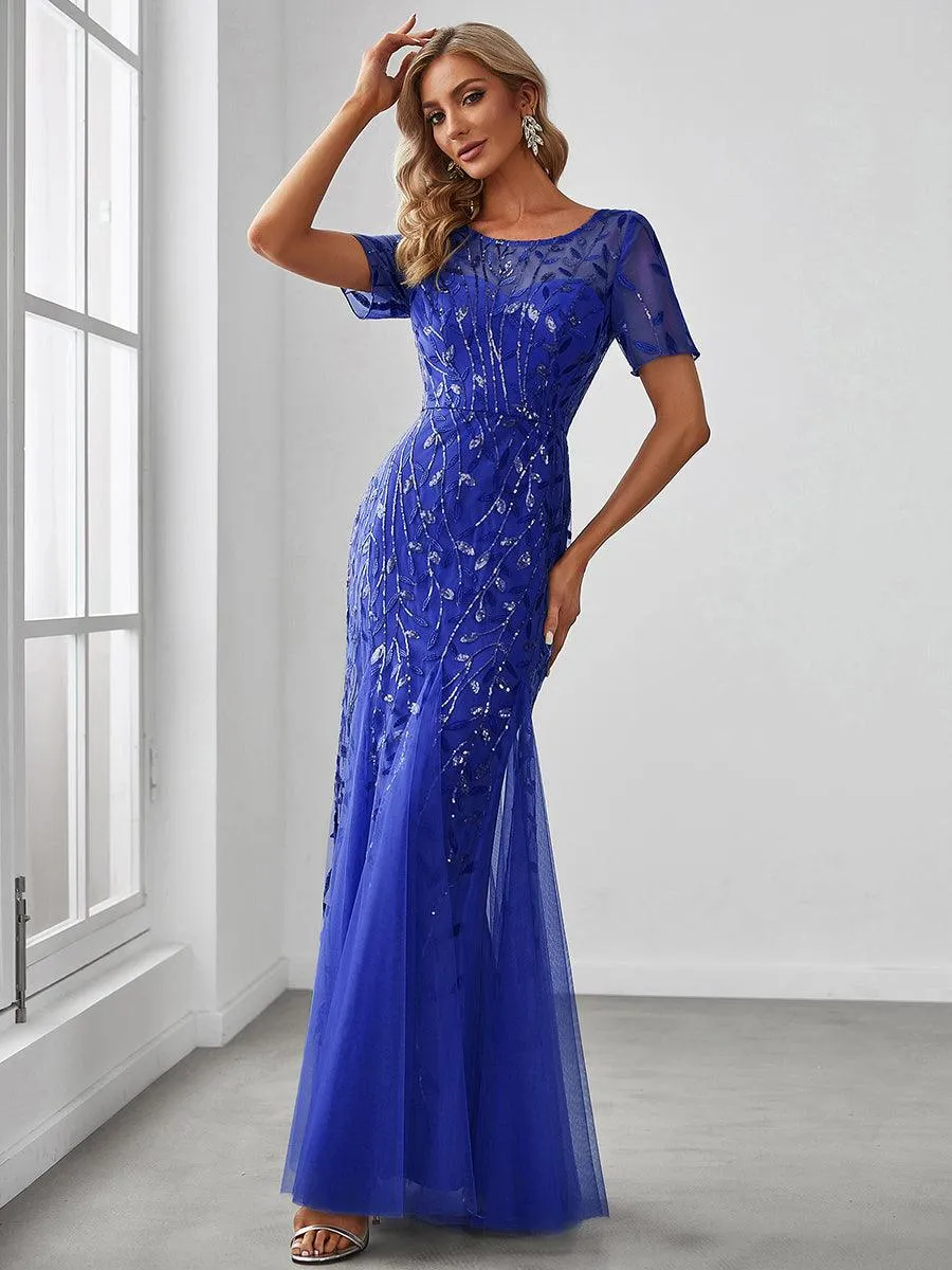 Taille personnalisée robes Longues Sirène en Tulle à Imprimé Floral et Paillettes