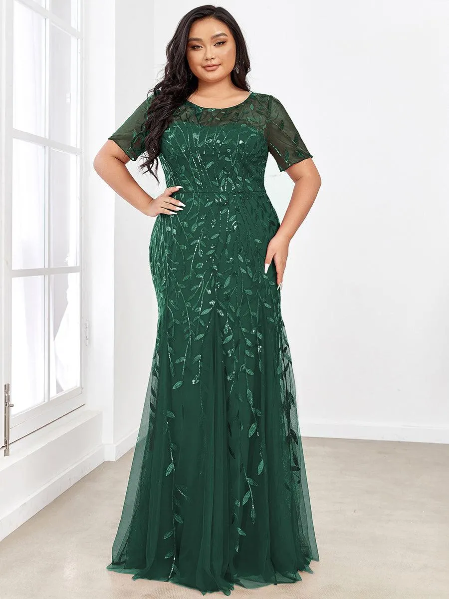 Taille personnalisée robes Longues Sirène en Tulle à Imprimé Floral et Paillettes