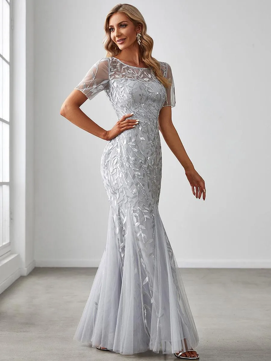 Taille personnalisée robes Longues Sirène en Tulle à Imprimé Floral et Paillettes