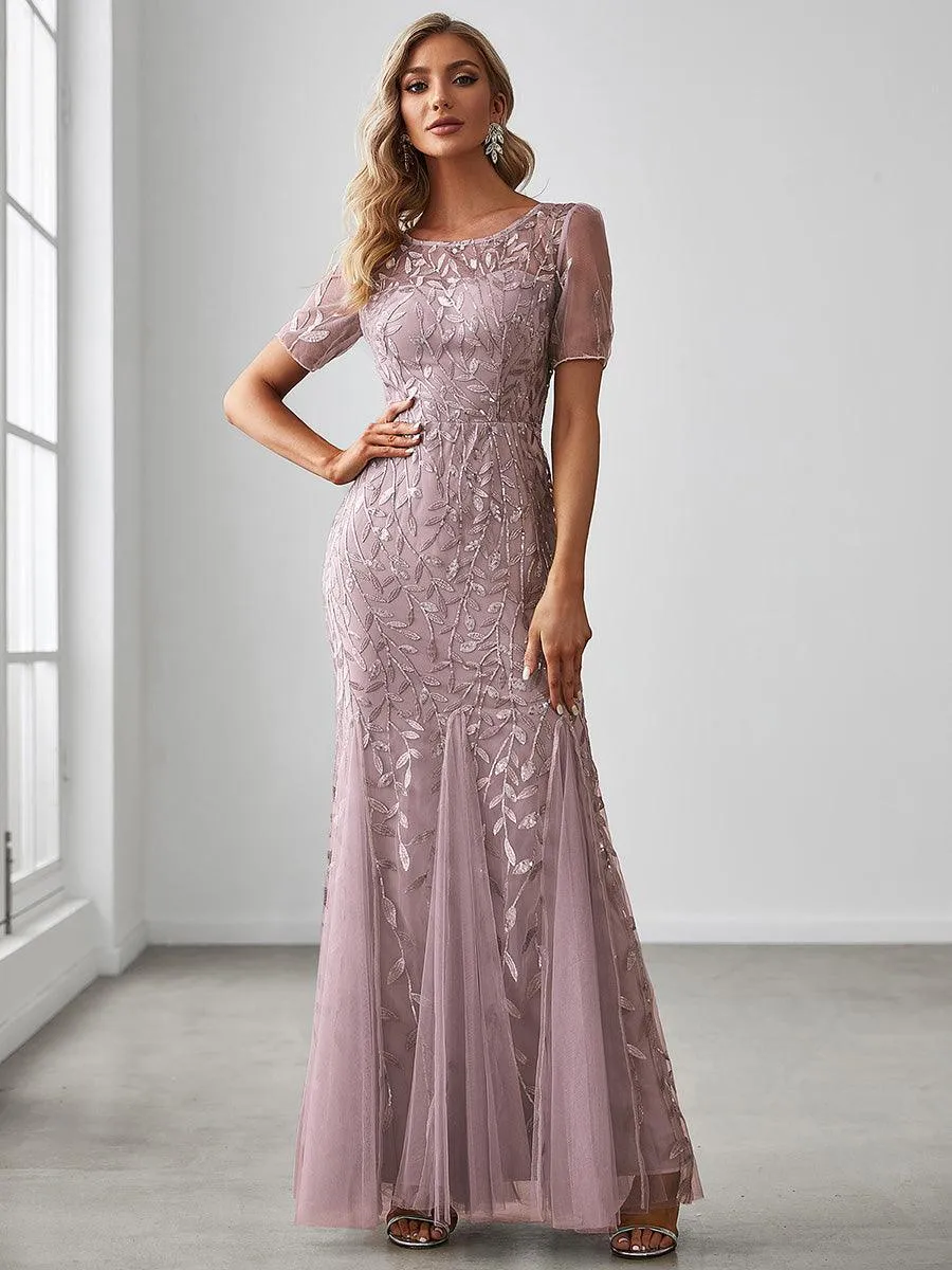 Taille personnalisée robes Longues Sirène en Tulle à Imprimé Floral et Paillettes