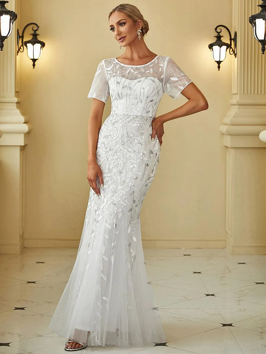 Taille personnalisée robes Longues Sirène en Tulle à Imprimé Floral et Paillettes