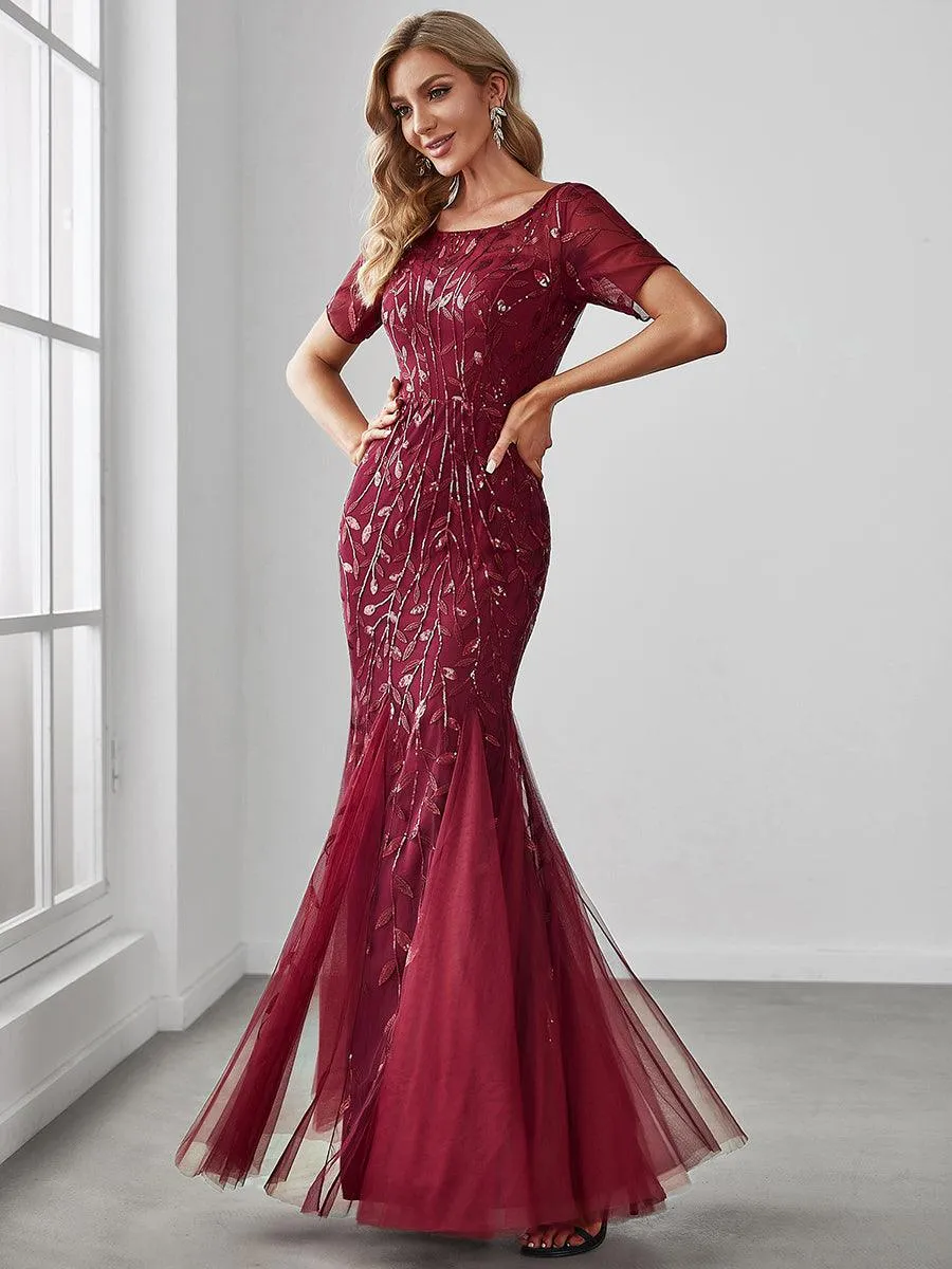 Taille personnalisée robes Longues Sirène en Tulle à Imprimé Floral et Paillettes