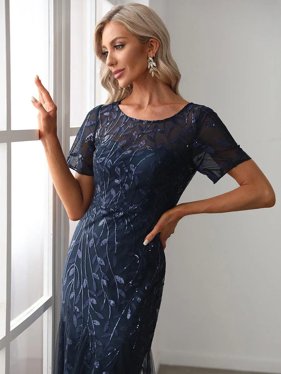 Taille personnalisée robes Longues Sirène en Tulle à Imprimé Floral et Paillettes