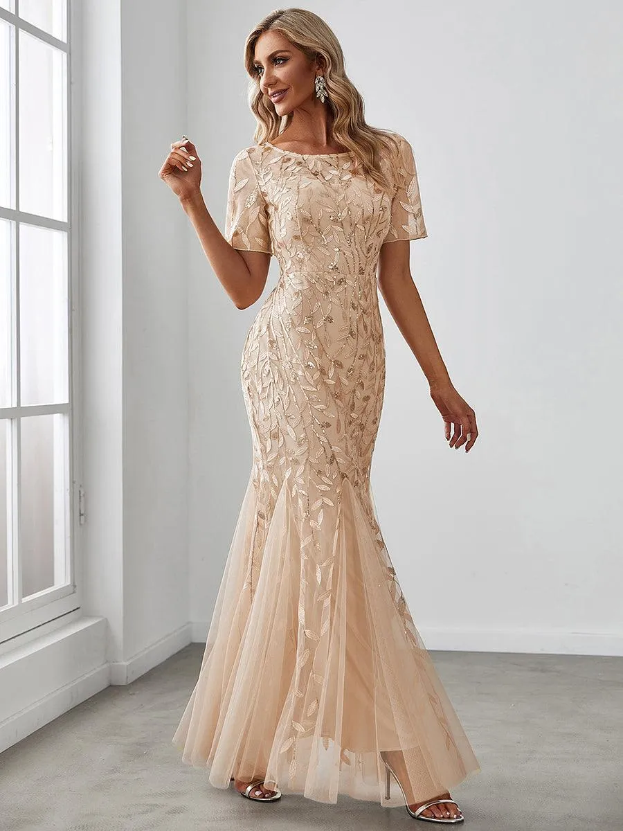 Taille personnalisée robes Longues Sirène en Tulle à Imprimé Floral et Paillettes