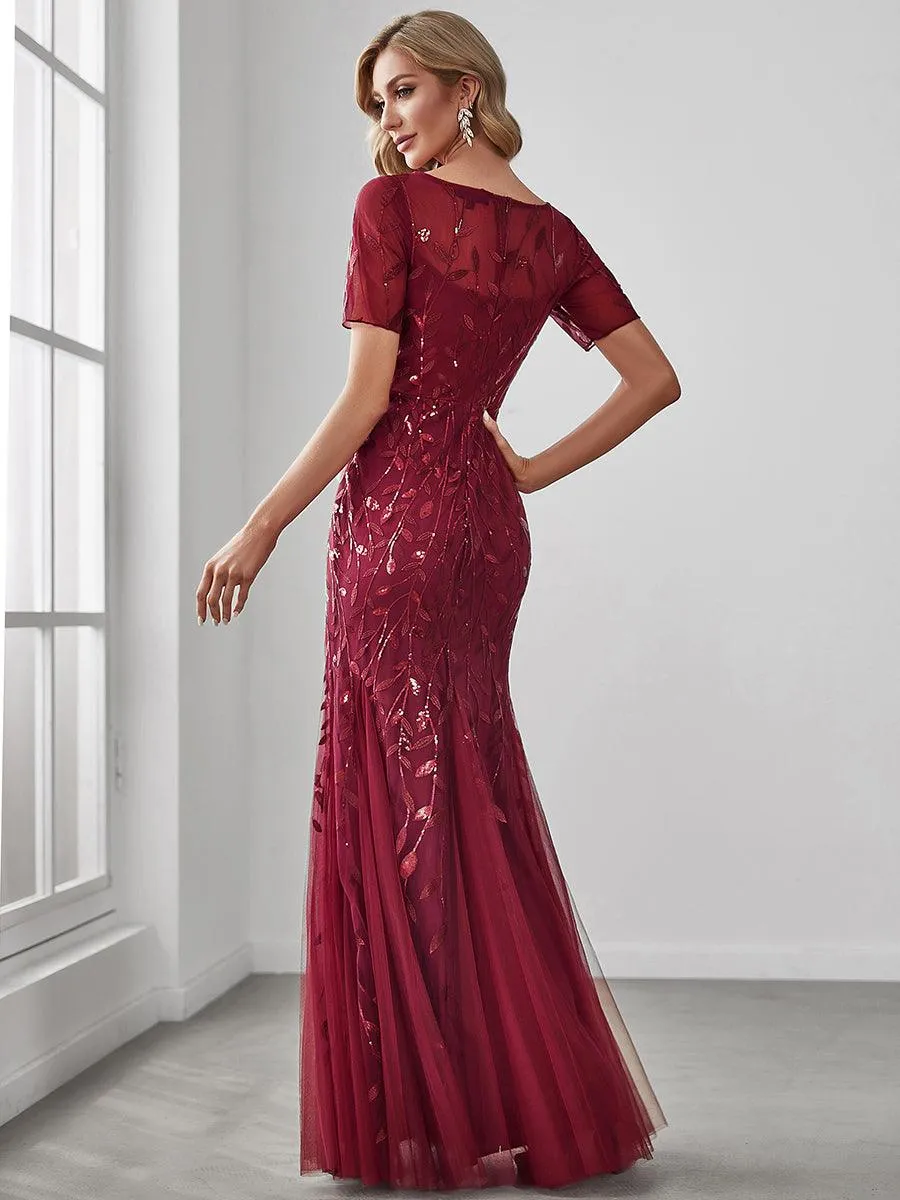 Taille personnalisée robes Longues Sirène en Tulle à Imprimé Floral et Paillettes
