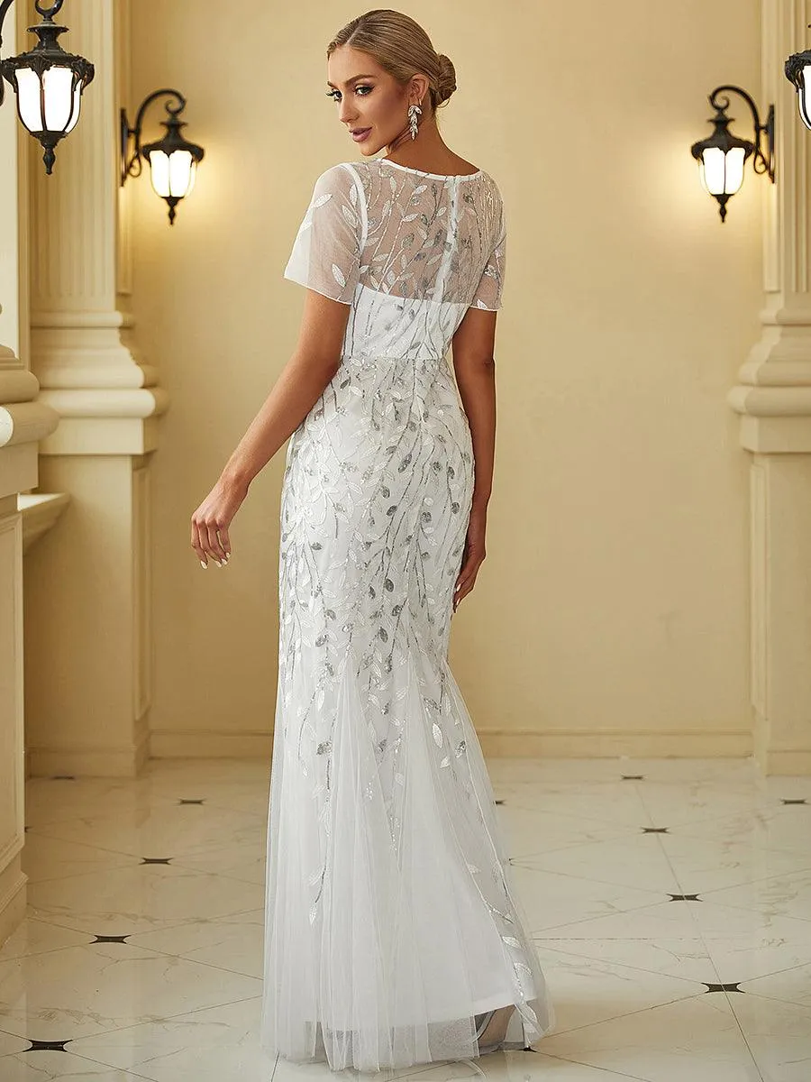 Taille personnalisée robes Longues Sirène en Tulle à Imprimé Floral et Paillettes