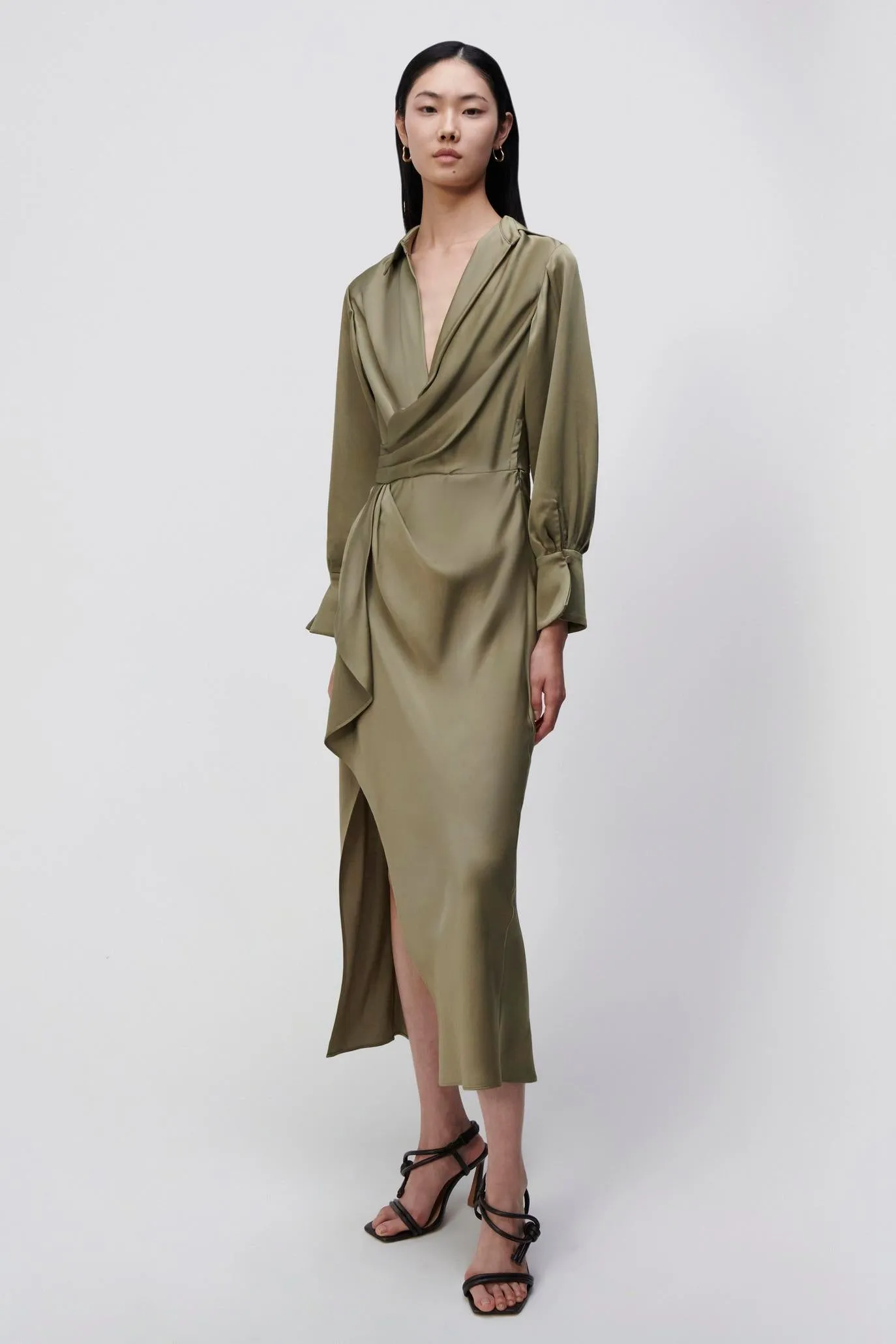 Talita Classic Draped Front Midi Dress - Willow
