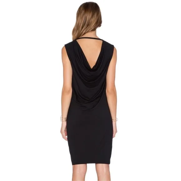 Three Dots Black Sleeveless V-Neck Draped Back Dress Size XS