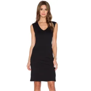 Three Dots Black Sleeveless V-Neck Draped Back Dress Size XS