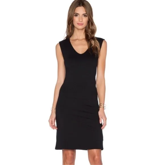 Three Dots Black Sleeveless V-Neck Draped Back Dress Size XS