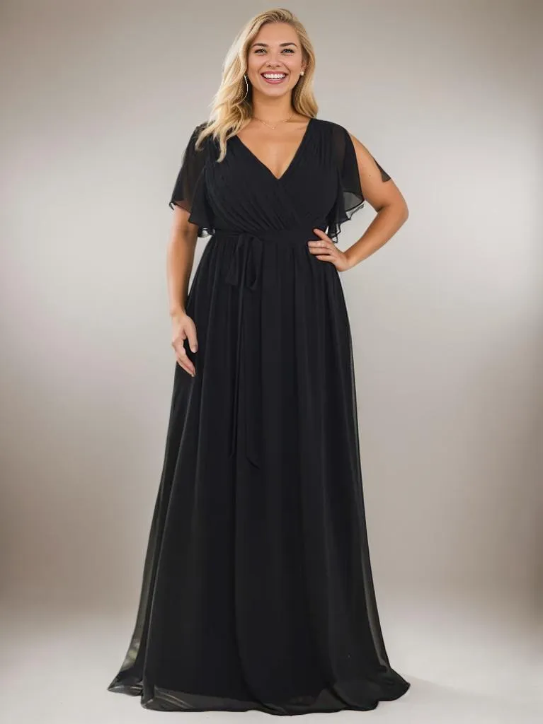 Tia black chiffon short sleeve full length gown s28 Express NZ wide