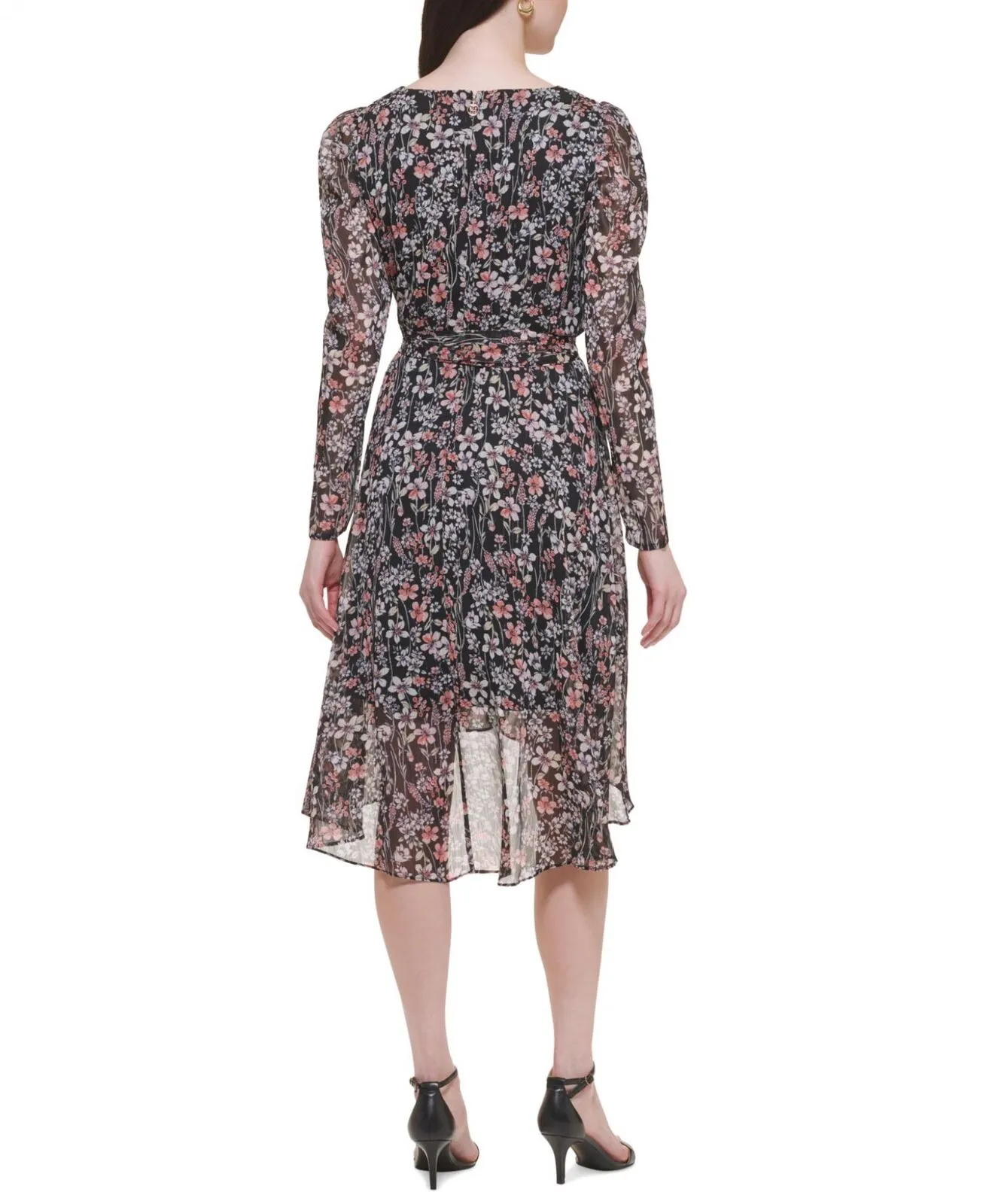 Tommy Hilfiger Womens Petites Chiffon Floral Midi Dress P2JG1ZU2