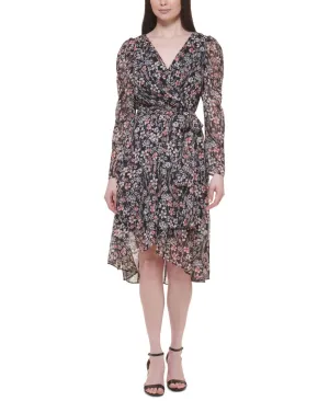 Tommy Hilfiger Womens Petites Chiffon Floral Midi Dress P2JG1ZU2