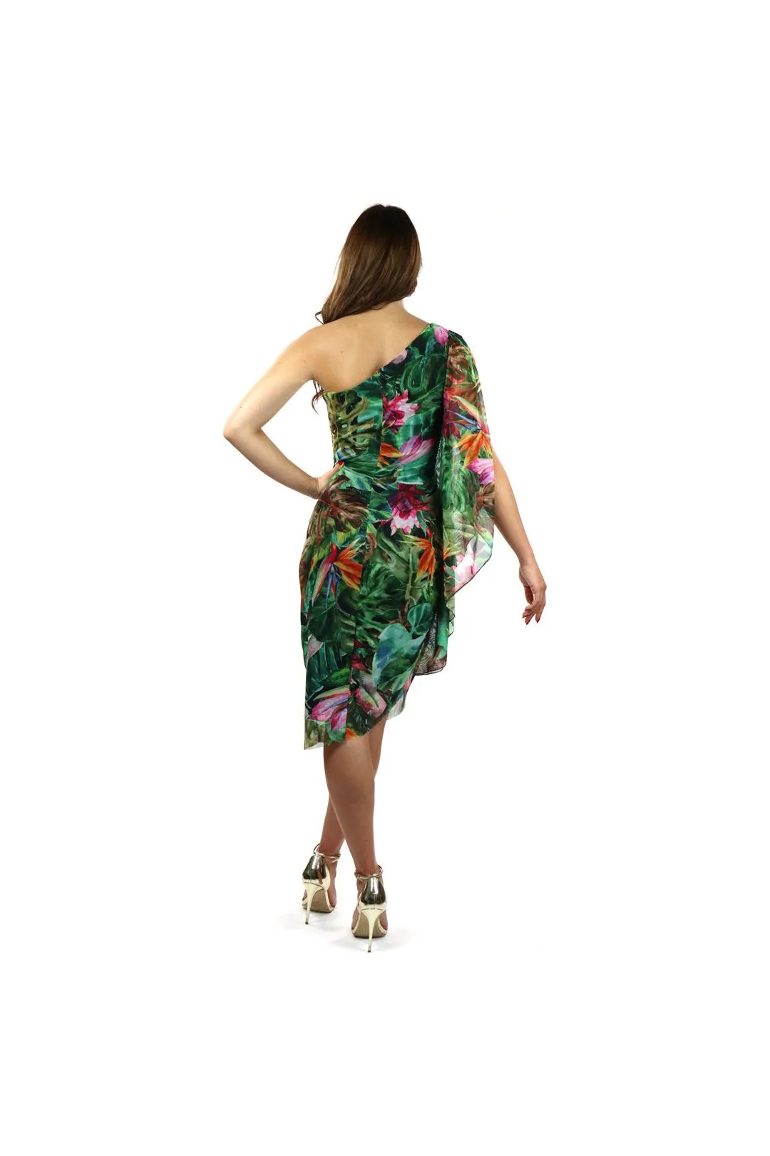 TROPICANA One Shoulder Angel Sleeve Asymmetrical Hem Dress