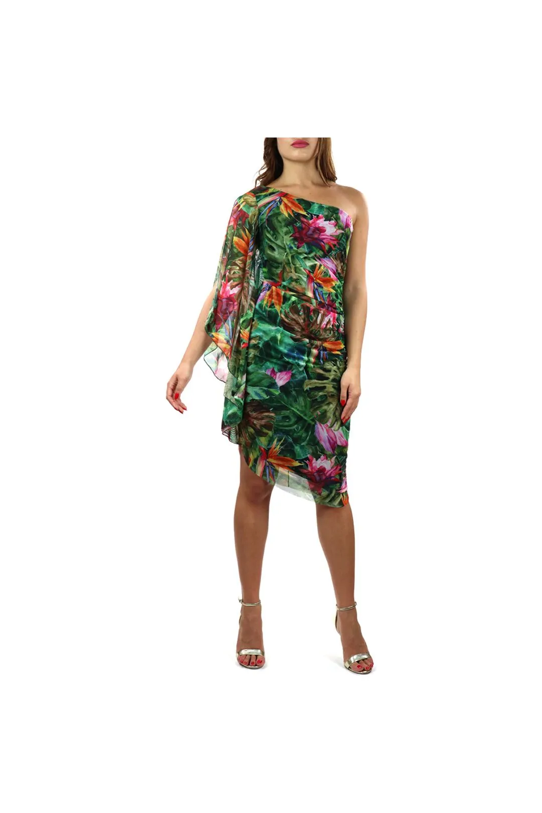 TROPICANA One Shoulder Angel Sleeve Asymmetrical Hem Dress
