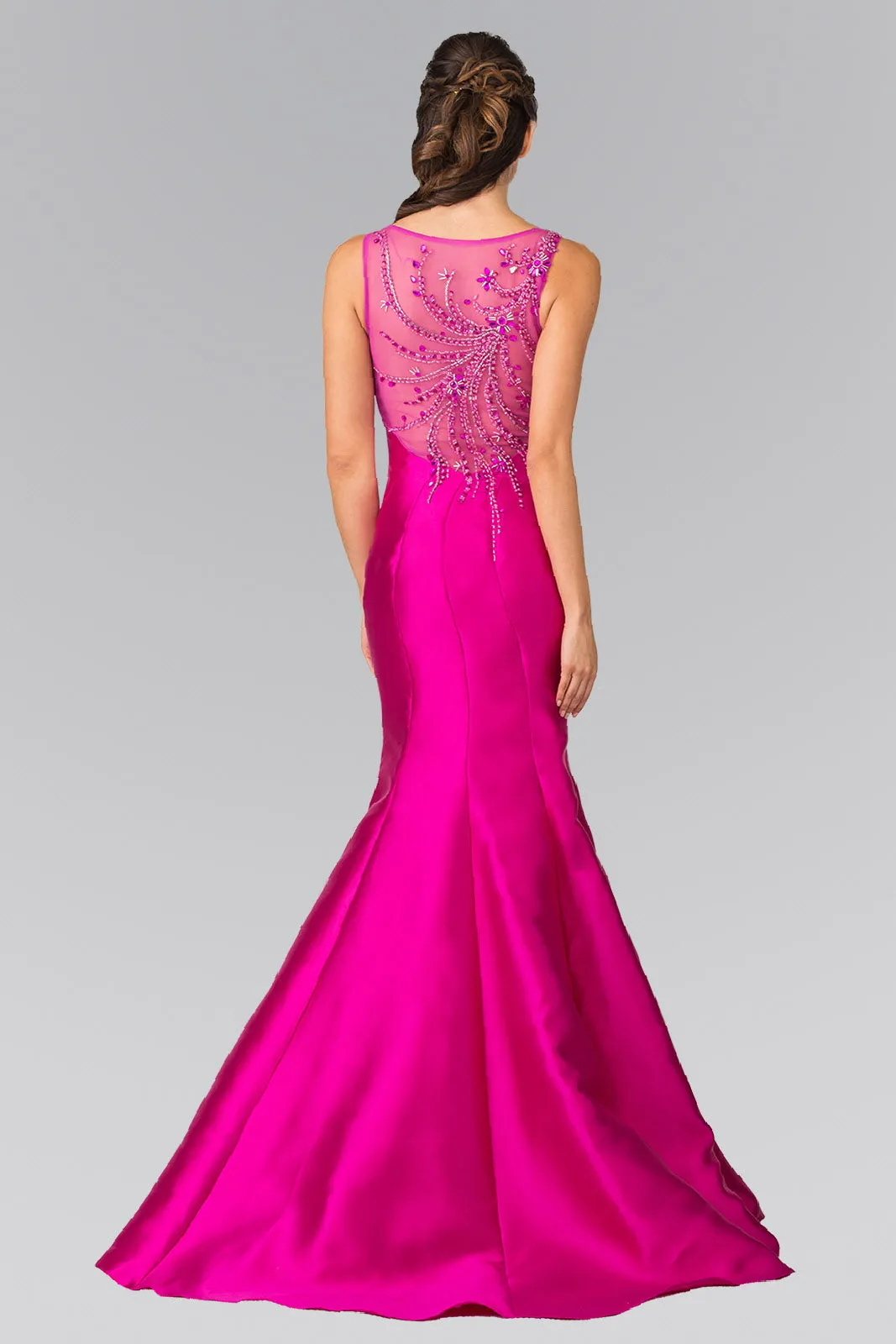 Trumpet Style Mikado Long Dress Accented with Beads on Straps