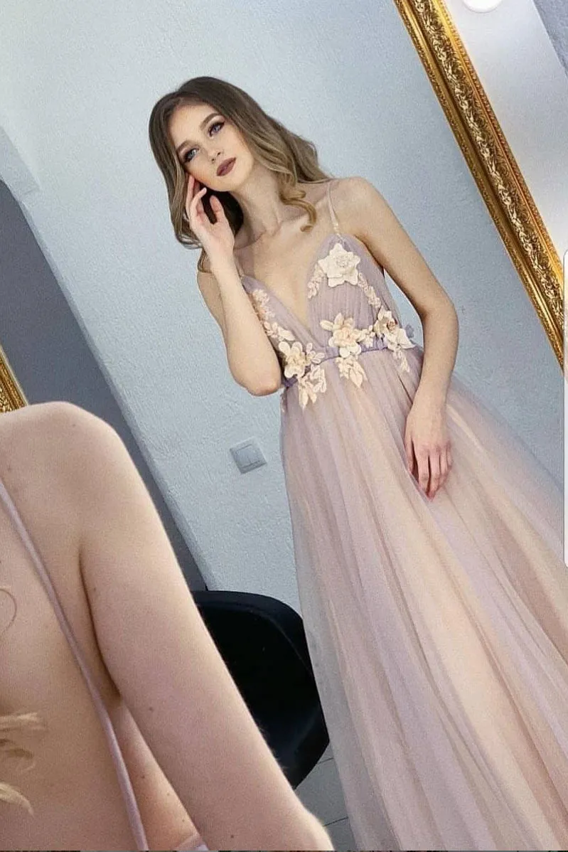 Tulle sweet long prom dress, tulle evening dress