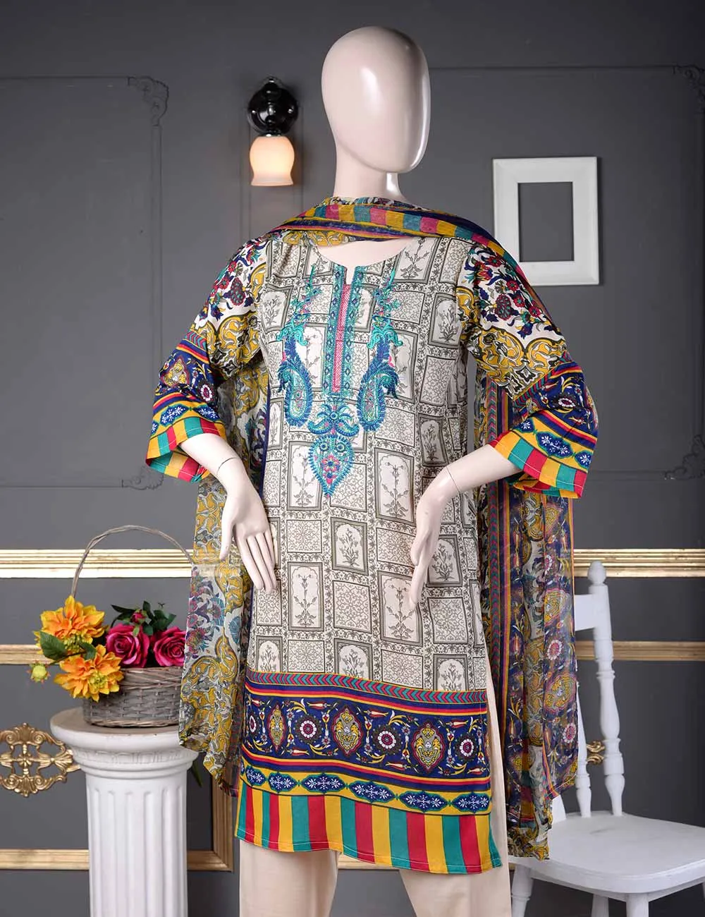Un-stitched Embroidered Lawn (AQ-1B) Sunshine Era