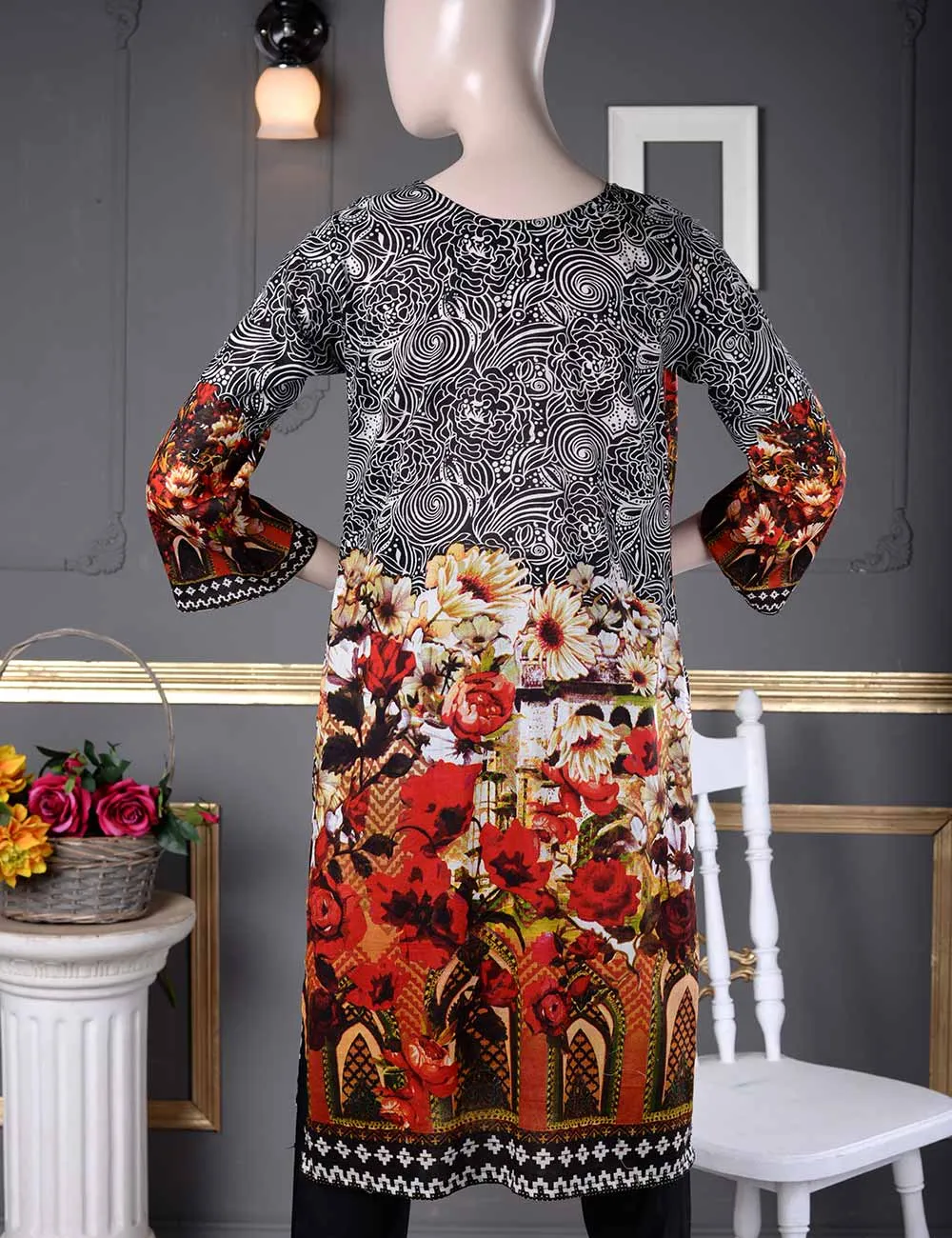 Un-stitched Embroidered Lawn (AQ-2B) Floral Aura
