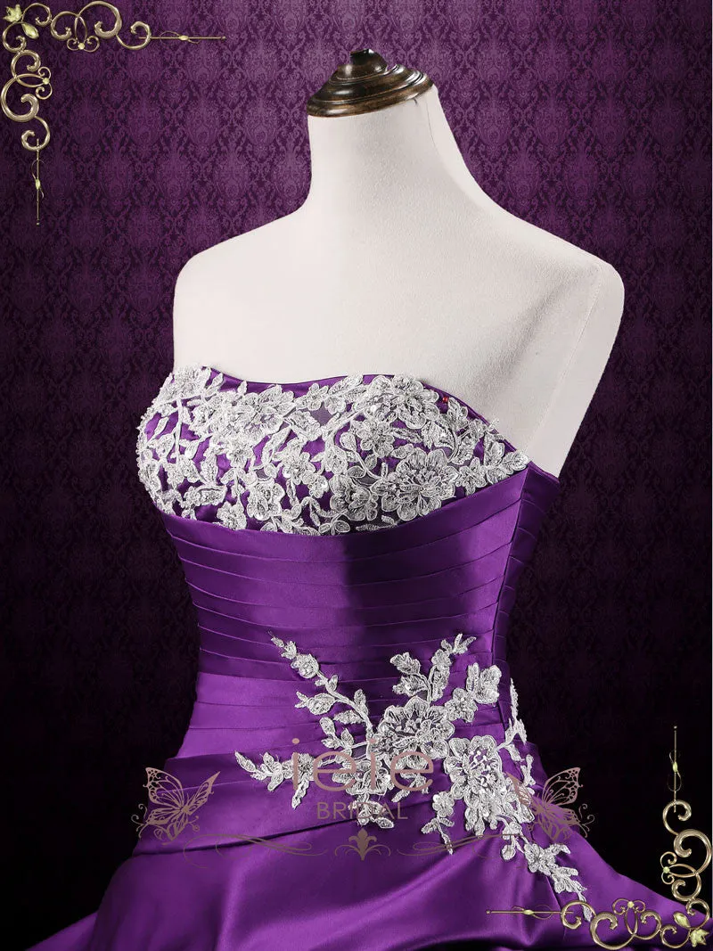 Unique Purple Lace Ball Gown Wedding Dress with Ruffles VIOLA