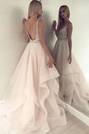 Unique sweetheart sequin beads long prom dress, evening dress