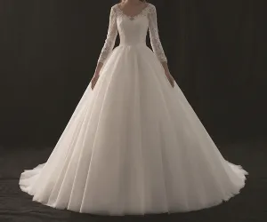 VB V-Neck Long Sleeve Ball Gown Wedding Dress