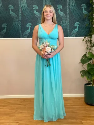 Veda full length classic chiffon bridesmaid dress in aqua Express NZ wide!
